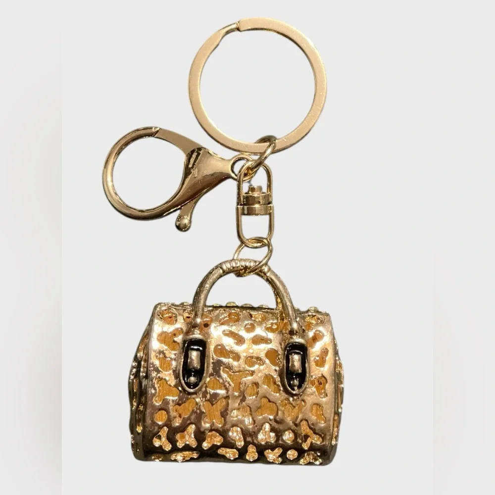 Purple Rhinestone Mini Purse Bag Charm Keychain Gold Tone NWT